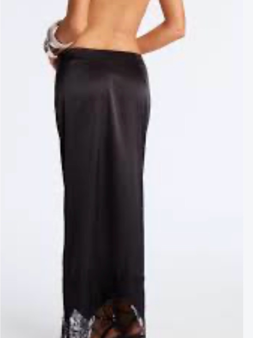 Dolled up lace trim satin maxi skirt